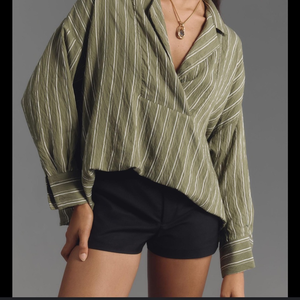 Anthropologie Olive Striped Women's Top